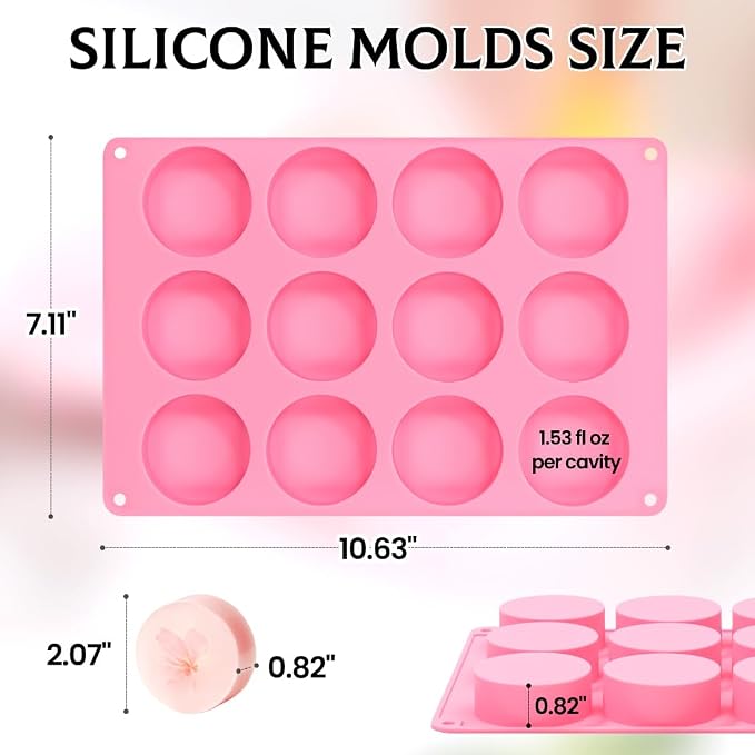 SJ Round Soap Mold Set, 2-Pack 12-Cavity Silicone Soap Molds | For Soap Making, Bath Bombs, Shower Steamers, Lotion Bars & Loofah Soap, Food Grade Silicone, Easy Release, Reusable