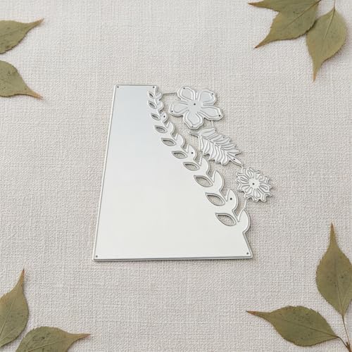 Scrapbooking Die-Cuts, Layer Frame Net Set Metal Cutting Dies for Card Making, Paper Craft Template, Background Embossing Stencils, DIY Album Décor (Leaf Border Frame and Flower-14x11.5cm)
