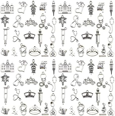 WOCRAFT 120pcs Antique Silver Medical Charms for Jewelry Making Alloy Nurse Medical Charms for DIY Crafts (SN003)