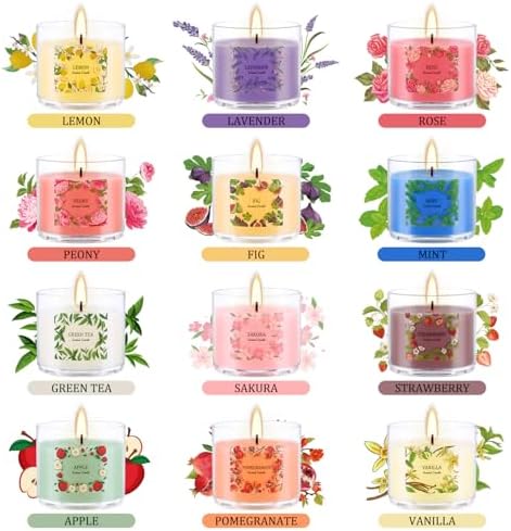 Scented Candles Gift Set, 24 Pack 2oz Soy Wax Aromatherapy Candles with 12 Fragrances, Long Lasting Smokeless Candles in Clear Acrylic Cups with Cotton Wick, Birthday Gifts for Women, Home Decor