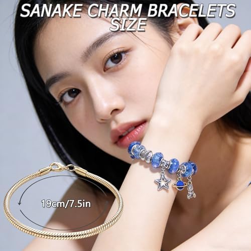 Exway 10 Pcs Snake Charm Bracelet Chain 7.5 Inch Gold Charm Bracelet Kit Snake Chain Bracelets Chain for Christmas DIY Women Jewelry Making Gifts