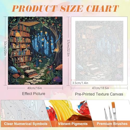 Kalonyth Book Tree Paint by Numbers Kit for Adults, 16x20 inch, No Framed