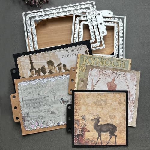 LZBRDY Vintage Charm Lace Frame Die-Cut - Carbon Steel Crafting Dies for Scrapbooking, Card Making, Greeting Cards and Journaling Supplies (Lace Rectangular Loose Leaf 6.0 x 3.9 in)