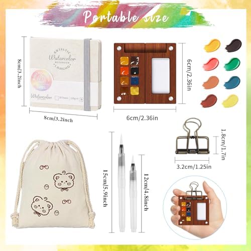 Travel Watercolor Paint Set - Pocket 8-Color Mini Paint Kit with Sketch Pad