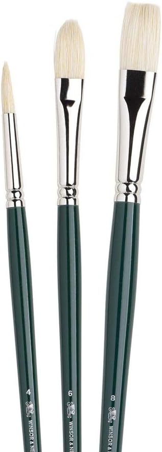 Winsor & Newton Winton Long Handle Brush (3 Pack) (Round 4, Filbert 6, Flat 8)