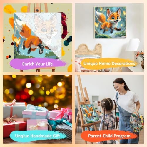 Mandun Fox Paint by Numbers Kit for Kids, 8x8 inch