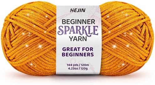 HEJIN 120g Orange Sparkle Yarn for Crocheting and Knitting | 120m(144yds) for Beginners with Easy-to-See Stitches; Worsted-Weight Medium #4; Yarn for Beginners Crochet Kit Making