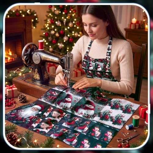 HunnmingRe 20 Pcs 10''x10'' Burgundy Christmas Quilting Fabric Square Gothic Precuts Quilted Fabric Bundle Santa Angel Printed Sewing Material for Winter Patchwork Scrapbook Junk Journal DIY Craft