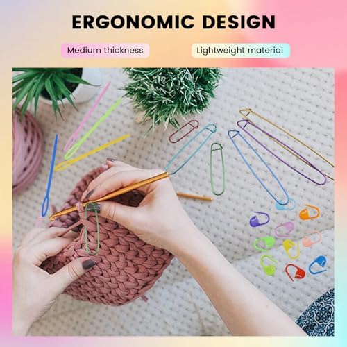 12Pcs Knitting Stitch Holder Set, 6Size Aluminum Needle Crochet Yarn Stitch