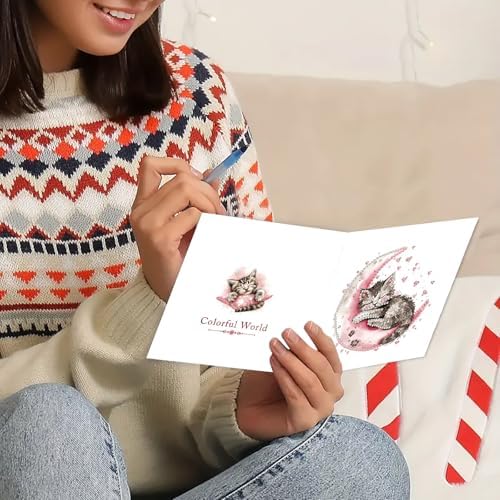 DDGYP 6 Pack Diamond Painting Greeting Cards,Craft Cards for Cat Lovers