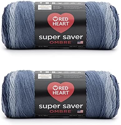 Red Heart Super Saver Ombre Yarn for Crocheting, Navy, 2-Pack