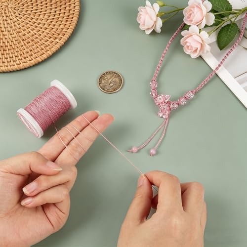PH PandaHall 131 Yards 0.5mm Waxed Cord Pink Waxed Polyester Thread Pink Waxed String Twine Beading Cord for DIY Bracelet Making Necklace Crafting Jewelry Supplies Macrame Projects