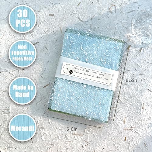 30 Pcs Handmade A5 Textured Scrapbook Paper and Mesh, Junk Journal Supplies