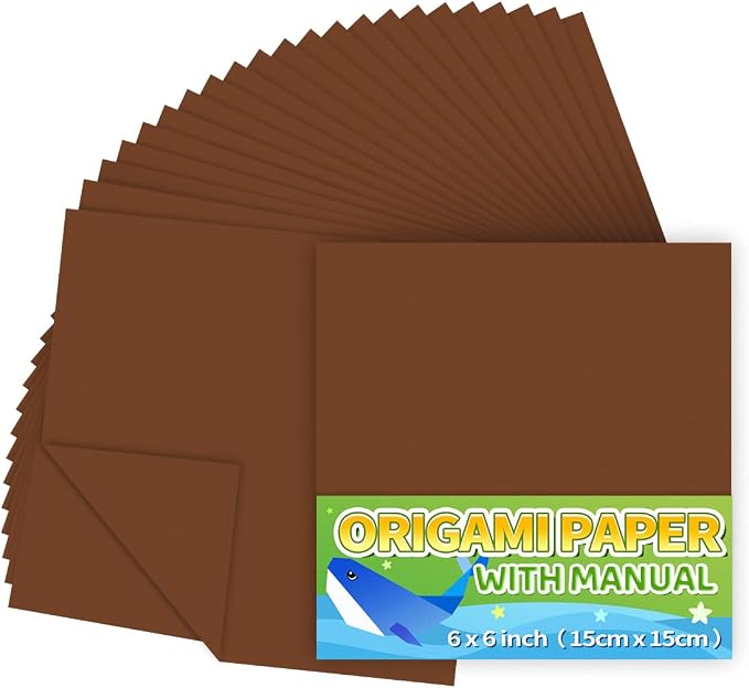 Praisebank Brown Origami Paper, 220pcs 6x6 inch, Double Sided Color, Origami Paper Kit for Crafts, Origami Kit.