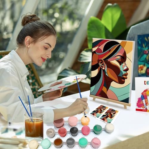HeeBenor Framed Paint by Numbers Kit for Adults, Black Woman Paint by Numbers Kit for Adults with Easel, DIY Acrylic Paint by Number with Frame, Adult Paint by Number Kits Framed Canvas 8x12 Inch