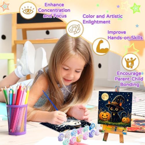 2 Pack Halloween Paint by Numbers Kit for Kids with Frame, Gift, 8x8 In