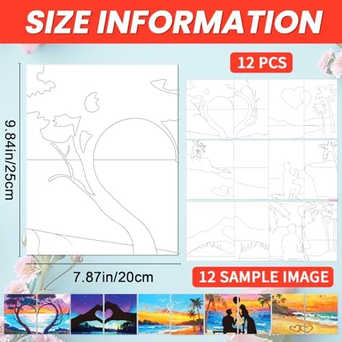12Pcs Pre Drawn Canvas Boards to Paint for Adults, 8 X 10 Inch Party Supplies Favor for Adults Couples, Sip and Paint Date Night Activity, Valentine's Day Painting