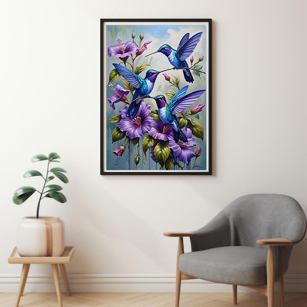 Hummingbird Diamond Art Kits for Adults,DIY 5D Diamond Painting Kits for Beginners,Round Full Drill Diamond Dots Paintings Picture Gem Art Craft for Home Wall Art Decor Gifts 12x16inch