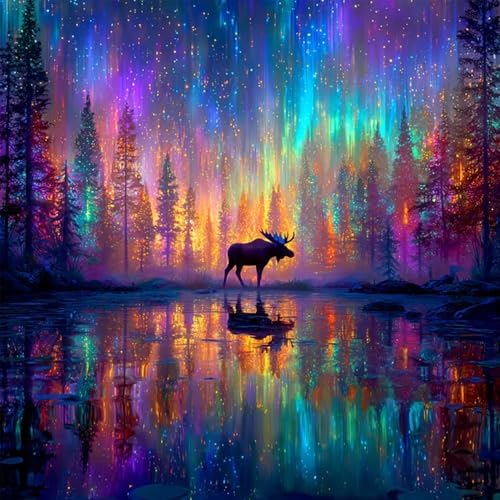 APTDYIGL 5D Fantasy Landscape Diamond Painting Kits for Adults Beginner,DIY Forest Deer Diamond Art Kits for Adults,Round Full Drill Diamond Dots with Gem Art Kits,Home Wall Decor 13.7X13.7inch