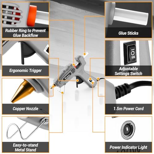 Hot Glue Gun Full Size: DEKOPRO 60/100Watt Dual Temp Hot Glue Gun Kit with 25 Glue Sticks, Organize Storage Case, Heavy Duty Heat Glue Gun Tool Set for Home Repair, Art & Crafts, DIY