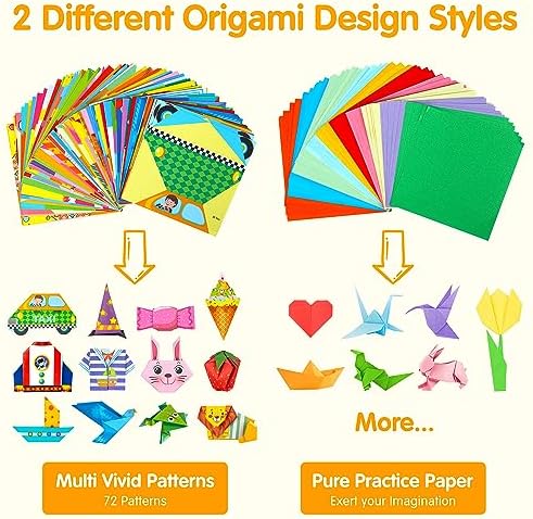 Mocoosy 224 Sheets Origami Paper Kit for Kids Ages 5-8 8-12, Folding Paper Set with Origami Book for Beginners, Art Craft Supplies for Boys Girls 9-12, Travel Game Car Road Trip Activities Toy Gifts