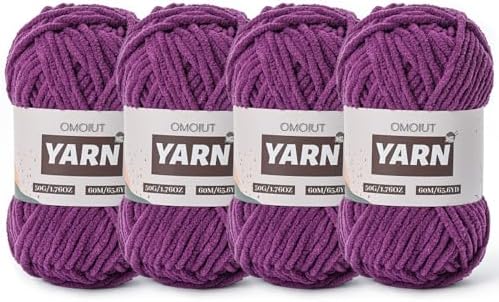 4 Packs Plush Chenille Chunky Crochet Yarn - Baby Yarn for Crocheting Soft - Velvet Yarns Knitting for Blankets Crafts - Fluffy Amigurumi Yarns 200g/262.5yds (4 Violet)