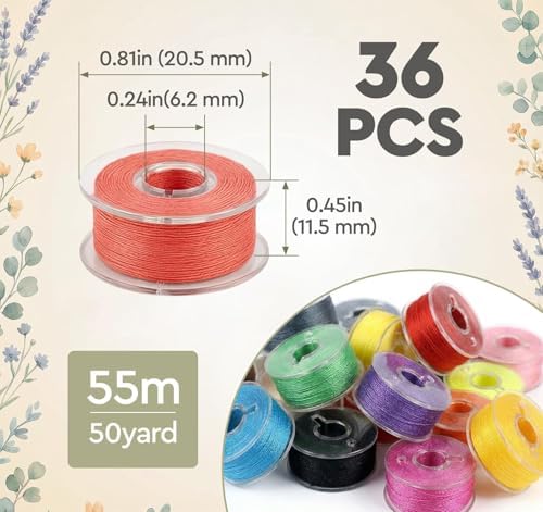 ilauke 36pcs Prewound Sewing Machine Bobbins, Prewound Bobbin Thread