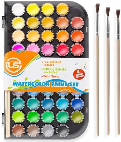 Watercolor Paint Set, 48 Colors of Premium Quality, Washable, Water color with Mixing Palette and 3 Paint Brushes for Adults, Kids, Beginners & Artists