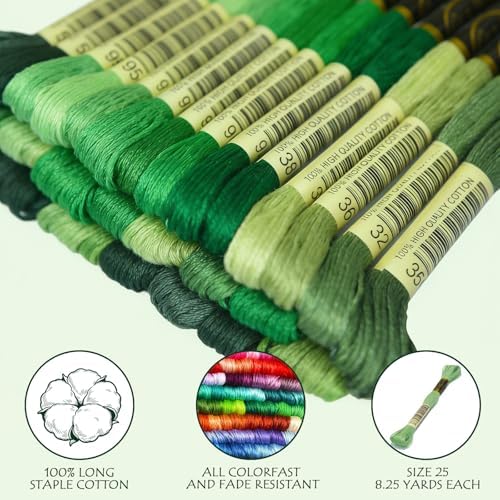 Premium Rainbow Color Embroidery Floss - Cross Stitch Threads - Friendship Bracelets Floss - Crafts Floss - 14 Skeins Per Pack Embroidery Floss, Pistachio Green Gradient
