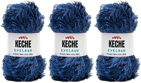 Eyelash Fun Fur Yarn - Premium Soft Crochet Yarn DIY Hand Knitting 100% Polyester 175 Yds 3.53 Oz (Pack of 3) - Navy Blue