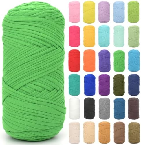 Tshirt Yarn for Crocheting,Green T Shirt Chunky Elastic Fabric Thick T-Shirt Crochet Yarn for Beginners Crocheting Hand Knitting Bag/Basket/Coasters/DIY Crafts/Home Decor 200G(Christmas Green