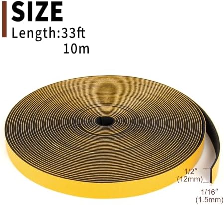 Yotache Thin Foam Tape Weather Stripping (.50) 1/2" Wide x 1/16" Thick