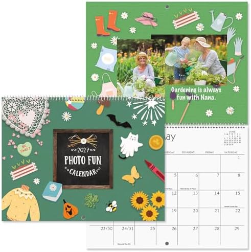 Current 2027 Photo Fun Scrapbooking Wall Calendar, 18 x 12" when opened, Bookstore-Quality, Spiral-Bound Hanging Monthly Wall Calendars for Kitchen & Office