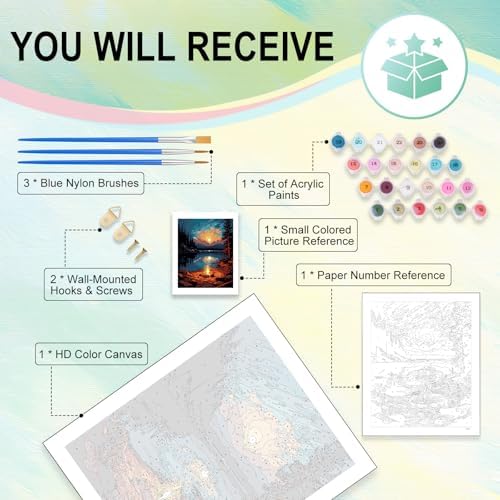 Paint by Numbers Kit for Adults, Sunset Lake DIY Painting Kit, 16x20 Inch
