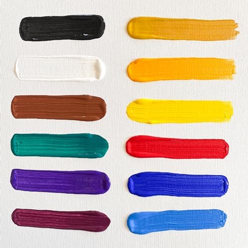milo Acrylic Paint Set, 12 Primary Colors, 8 oz Bottles, Semi-Gloss