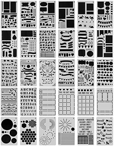 30 PCS Journal Stencils, Planner Stencils for Junk Journal Notebook Diary Scrapbook DIY Drawing Template Journal Stencil 4x7 Inch
