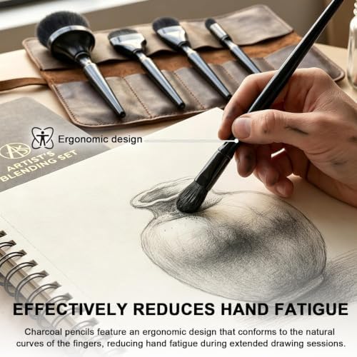 5 Pack Charcoal Blending Brushes Set, Multi-Size Soft Synthetic Fiber Art Paint Brushes for Acrylic, Oil, Watercolor & Gouache, Suitable for Artists, Teachers and Students