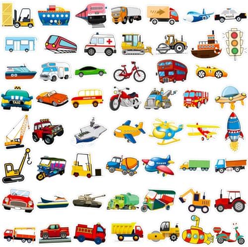 DothRayan Car Stickers for Water Bottles, 100 Pcs Transportation Vehicle Truck Stickers for Kids Boys, Vinyl Waterproof Truck Sticker for Teaching Aids for School and Home, Rewards and Gifts