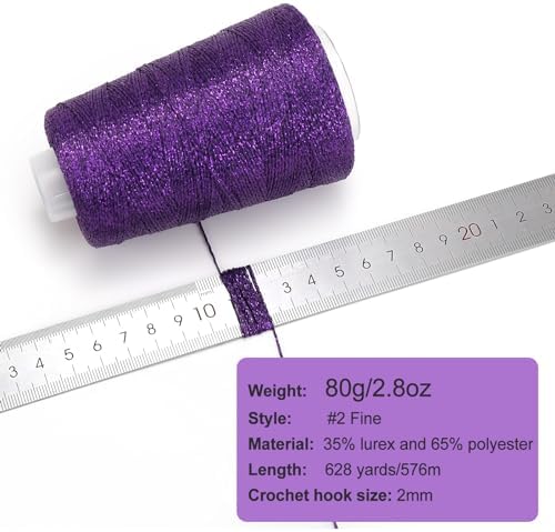 Metallic Crochet Thread, 80g Lurex Yarn for Charms(Purple)