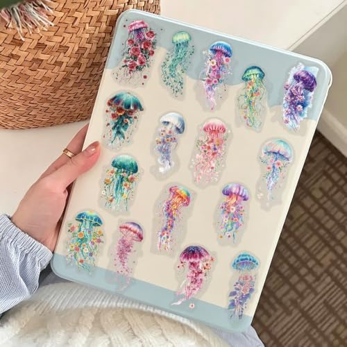50PCS Floral Jellyfish Stickers for Journaling - Clear Watercolor Ocean Fantasy Scrapbook Stickers, Botanical Marine Life Aesthetic Decals for Planner, Junk Journal, Collage, Crafts Decoration