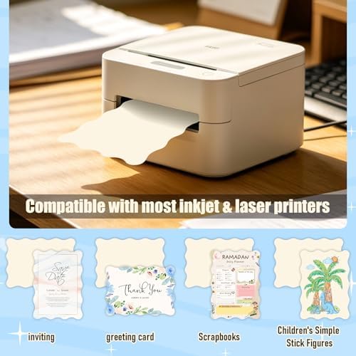 FYSUIMU 100Pcs Scalloped Cardstocks 5" x 7" Beige Rectangle Blank Cards with Wave Edge Thick Card Stock Paper for Cards Making Invitations DIY Crafts Baby Shower Wedding Party Supplies