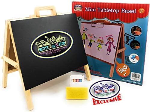 Matty's Toy Stop 2-in-1 Mini Wooden Tabletop Easel with Blackboard, Paper Clip & Accessories