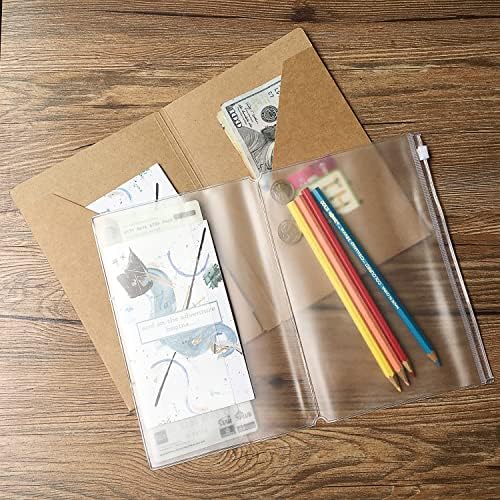 Wanderings Clear Zipper Case and Kraft Card Holder for Refillable Travel Journals - 5.25" x 8.25" (13 x 21cm) - A5 Size