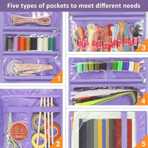 FINPAC Sewing and Craft Supplies Storage Tote Bag with Clear Pockets