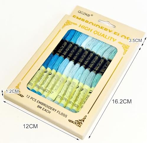 Premium Rainbow Color Embroidery Floss - Cross Stitch Threads - Friendship Bracelets Floss - Crafts Floss - 12 Skeins Per Pack Embroidery Floss,Blue-Green Gradient