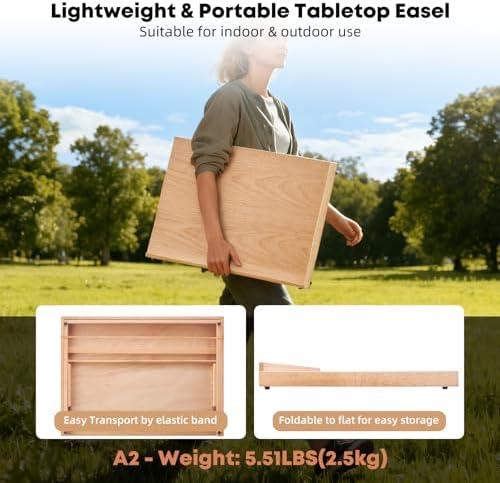 Wooden Table Top Easels for Painting A2 25.6"x18.9" Tabletop Easel
