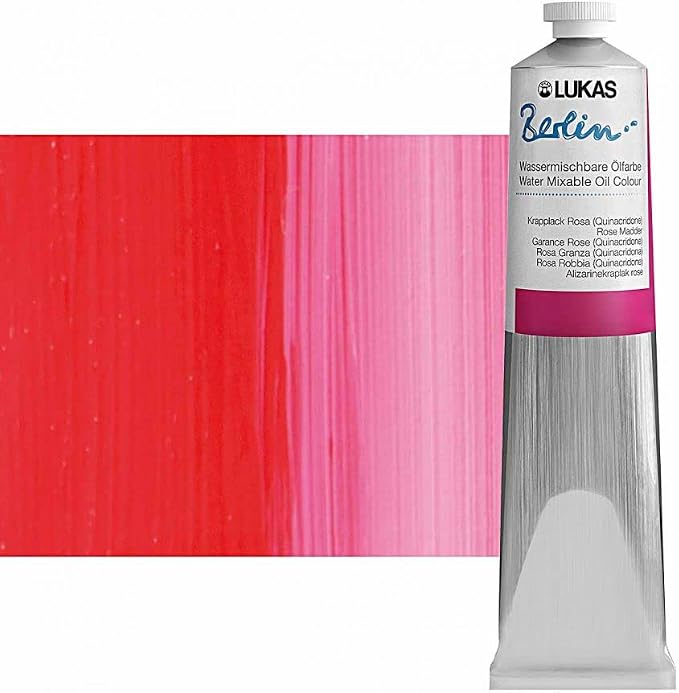 Lukas Berlin Pro Artists Water Mixable Oil Paint 200 ml Tube Rose Madder, Water Soluble, Lightfast Pigments, Quick Drying, Easy Clean-Up, Eco-Friendly, Professional Quality, 40 Color Range