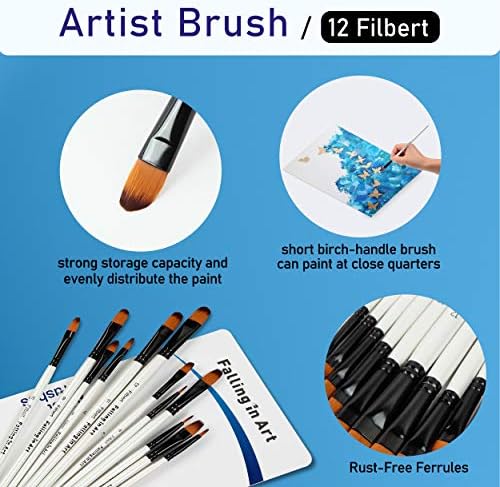 Falling in Art 12 PCS Professional Filbert Paint Brushes Set
