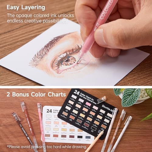 Shuttle Art Colored Pens, 24 Skin Tone Colors Cute Journal Pens 0.6mm Fine Point Colored Gel Pens for Black Paper Adult Coloring Writing Drawing Journaling Note Taking School Office Home