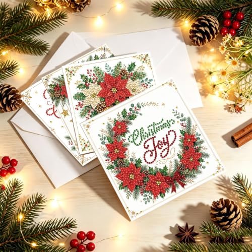 BAYUNOE 6Pcs Christmas Diamond Art Painting Greeting Card Kit with Envelope